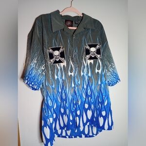 Blue Flame Skull Graphic Men's Shirt
